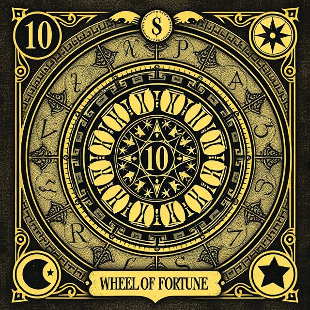 Wheel of Fortune tarot card symbolizing cycles, change, timing, and the turning points of life.