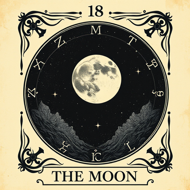 The Moon tarot card symbolizing uncertainty, intuition, emotional depth, and navigating the unknown.
