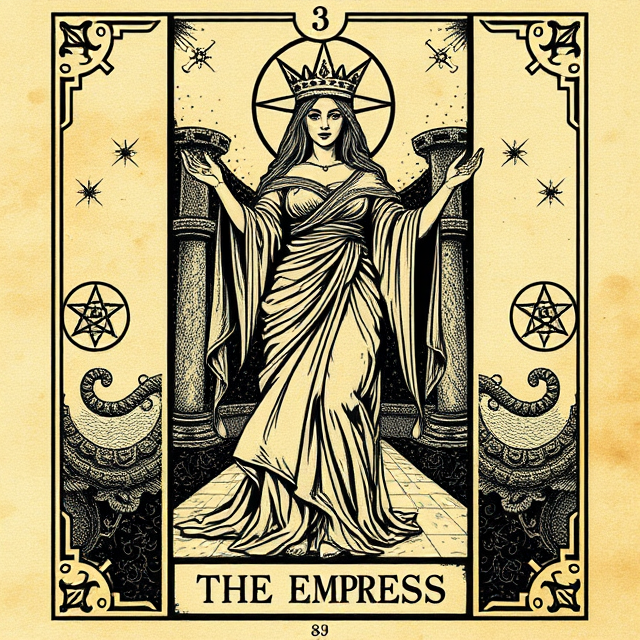 The Empress tarot card representing creativity, abundance, nurturing energy, and growth in the physical and emotional world.