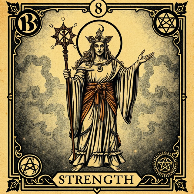 Strength tarot card symbolizing inner courage, emotional resilience, patience, and gentle self-mastery.
