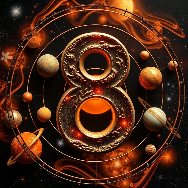 Life Path 8 numerology symbol representing ambition, power, and material mastery.