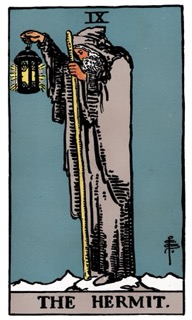 Rider-Waite Tarot card The Hermit, representing reflection, solitude, and inner guidance.