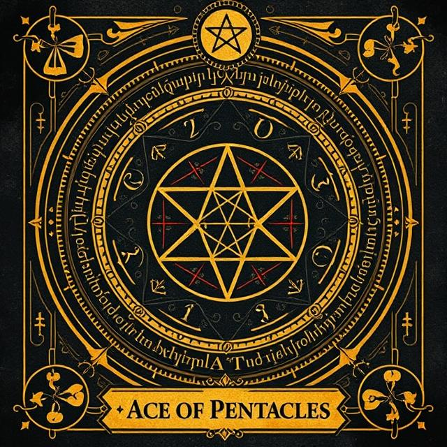 Illustrated Ace of Pentacles tarot icon symbolizing new material beginnings, opportunity, stability, and grounded potential.