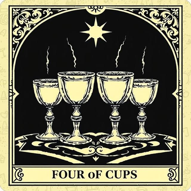 Four of Cups tarot icon featuring cups beneath a star, symbolizing emotional withdrawal, reflection, and missed opportunities.