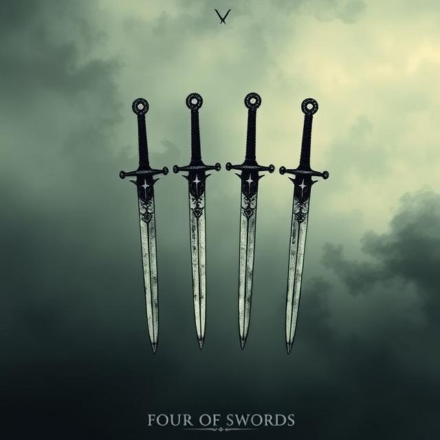 Illustrated Four of Swords tarot icon representing rest, mental recovery, stillness, and time for reflection.