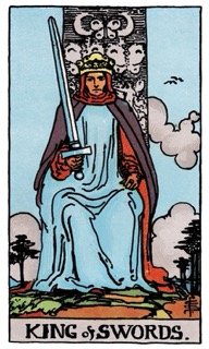 Rider–Waite–Smith King of Swords tarot card symbolizing logic, wisdom, ethical leadership, clear judgment, and mastery of the mind.
