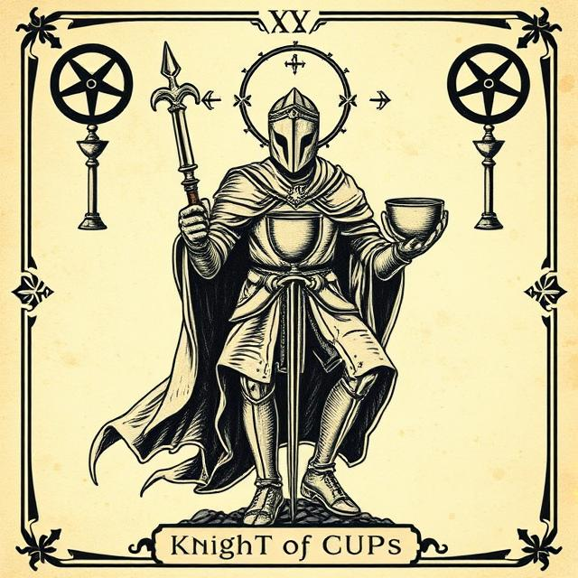 Illustrated Knight of Cups tarot icon representing romantic pursuit, emotional movement, idealism, and following the heart.