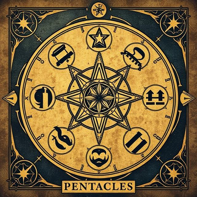 The Suit of Pentacles in the Minor Arcana, reflecting work, finances, stability, physical reality, and long-term growth.