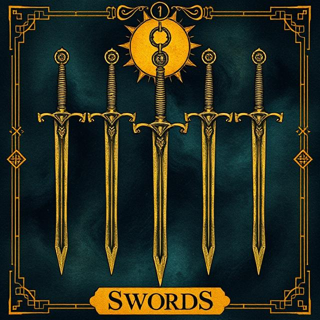 Tarot Swords suit icon depicting crossed swords, representing thought, communication, clarity, and mental challenges.