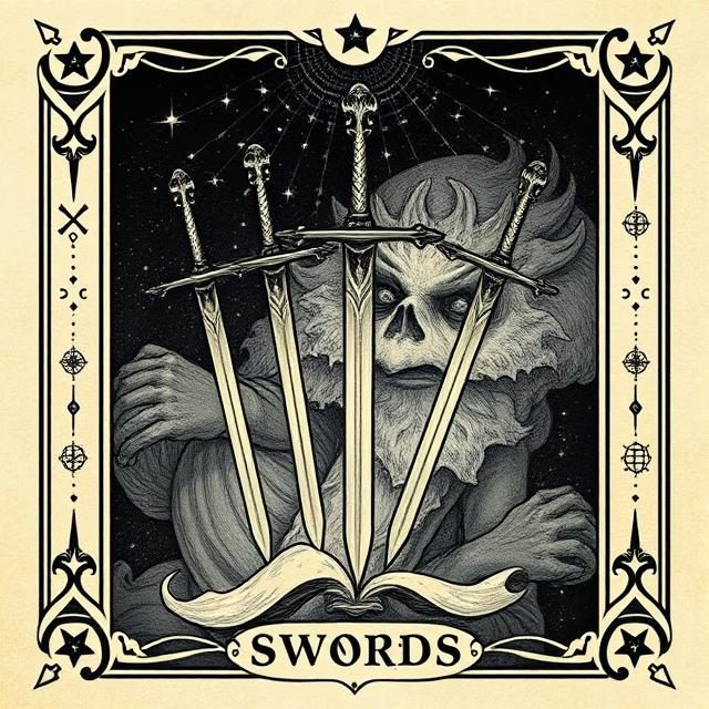 The Suit of Swords in the Minor Arcana, associated with thoughts, communication, conflict, and mental clarity.