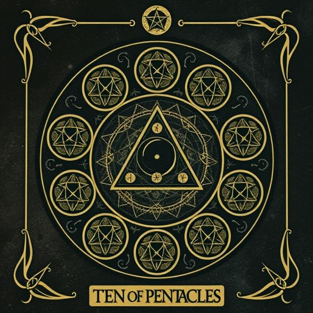 Illustrated Ten of Pentacles tarot icon representing long-term stability, legacy, family wealth, and lasting security.