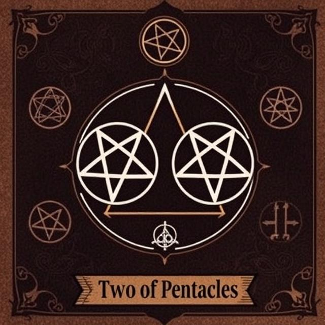 Illustrated Two of Pentacles tarot icon representing balance, adaptability, managing priorities, and financial or practical juggling.