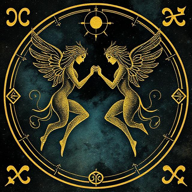 Gemini zodiac sign illustration symbolizing curiosity, communication, and air element energy.