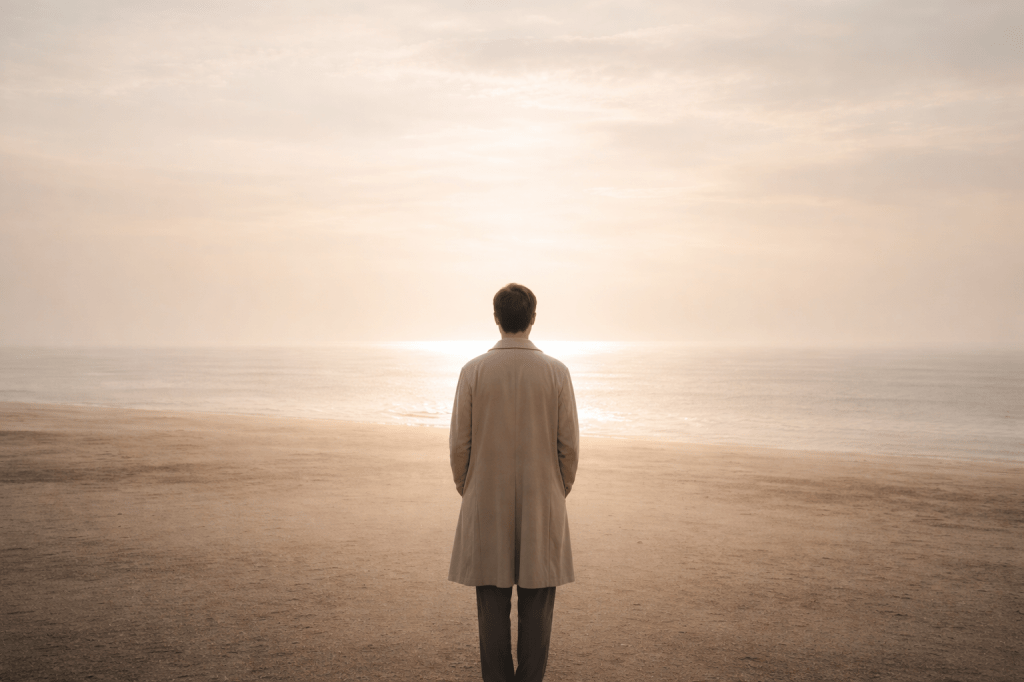 A solitary figure standing at the horizon, symbolizing Life Path 9’s compassion, wisdom, and ability to release what no longer serves.