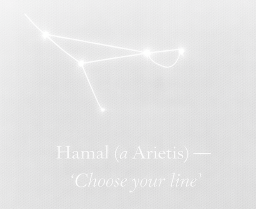 Fixed star Hamal illustrated as decisive leadership energy, emphasizing initiative, calculated risk, and choosing a clear direction forward.