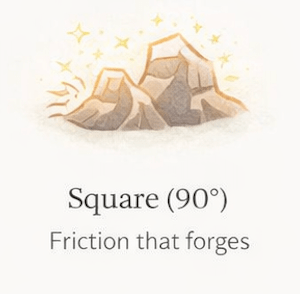 Square aspect illustration in astrology, symbolizing tension and friction between planets that drives action, growth, and change.