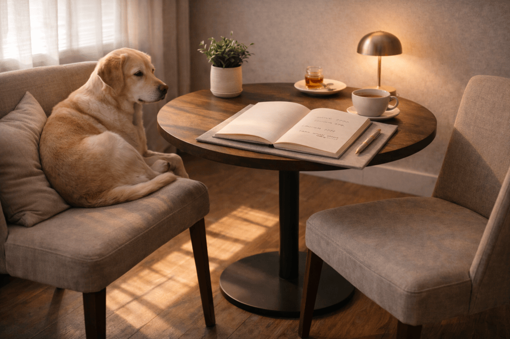 Live annual astrology forecast consultation setting with notebook and planning scene.